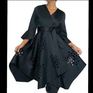 ByNancy Black Scuba Wrap-around Belted Donna Coat dress with cutouts -size SMALL